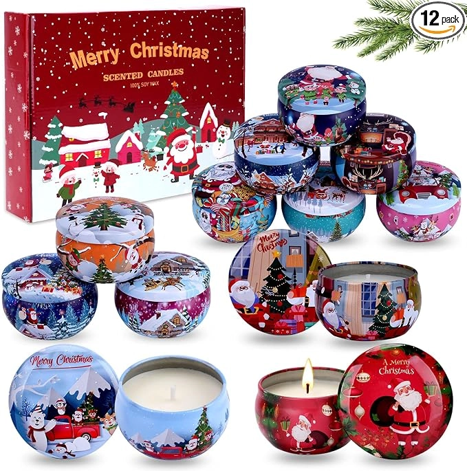 Christmas Scented Soy Wax Candles – 12 Piece Gift Set